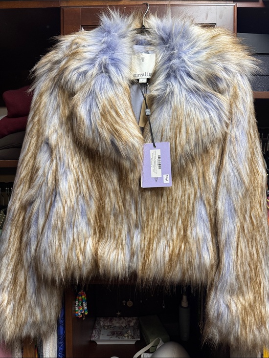 Unreal Fur Jackets & Blazers - Unreal Fur Taupe and Lavender Faux Fur Cropped Coat